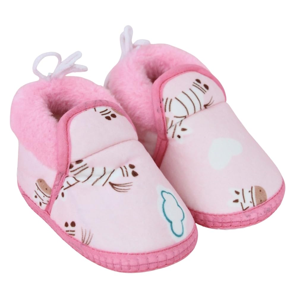 6 To 12 Months Baby Unisex Baby Pink Soft Cotton Zebra Printed Lace Booties-BT5254-image-40