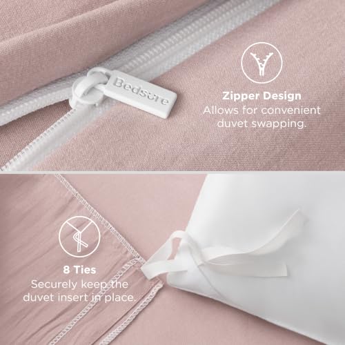 Image of Bedsure Prewashed Twin Duvet Cover, Cotton-Like Bedding Set, Rose Pink | Ultra Soft, Relaxed Texture, Twin XL Breathable Comfort, Hidden Zipper, 8 Corner Ties, Easy Care, OEKO-TEX, Year-Round Use