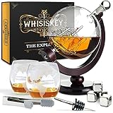✅ KOMPLETTES WHISKY SET - Globe Whiskey-Karaffe 900 ml + Luxe Stand + 2 Whiskey-Gläser + 4 Whiskey-Steine + Ausgießer + Glasstopfen + Zange