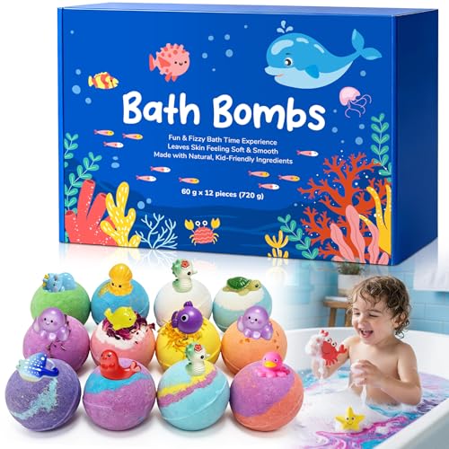 12 PCS Natural Bath Bombs 2026 Upgrade Play Fizz Bath Bombs Gift Set with 12 Different Fragrances Ocean Theme Bath Fizzies Sea Salt Color Changing Spa Easter Bath Balls