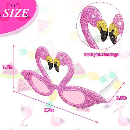 Weewooday Flamingo Sunglasses Party Decorations Summer Glittered Glasses Hawaiian Tropical Photo Props for Adults2