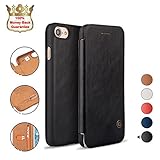 iPhone 8/7 Case Shockproof, G-CASE [Business] Ultra Slim Folio Flip Leather Wallet Case With Card Slot for Cash/Nano SIM Card/Ejector Pin Protective Skin Cover for iPhone 8/7-Black(2017)