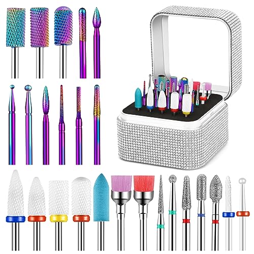Cellentool 25Pcs Nail Drill Bits Set with Storage Box, 3/32 Inch Tungsten Ceramic Diamond Carbide...