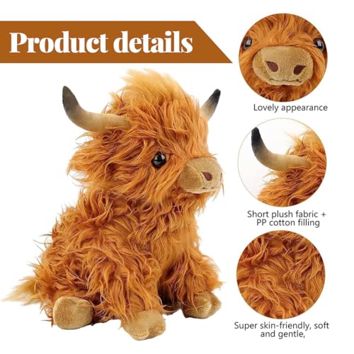 ZOOMPIL Hochlandkuh Plüschtier, 25cm Hochlandkuh Stofftiere, Stofftier Figur Spielzeug Rind, Kuschel Langhaar Stier SpielzeugSpielzeugpuppe Plüschtier für Kind