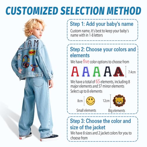 Custom Name Jean Jacket for Boys, Personalized Denim Jacket with Name, Kids Spring&Fall Outerwear, Birthday, Easter, Christmas Gift for Toddler Boys 1-14 Years4