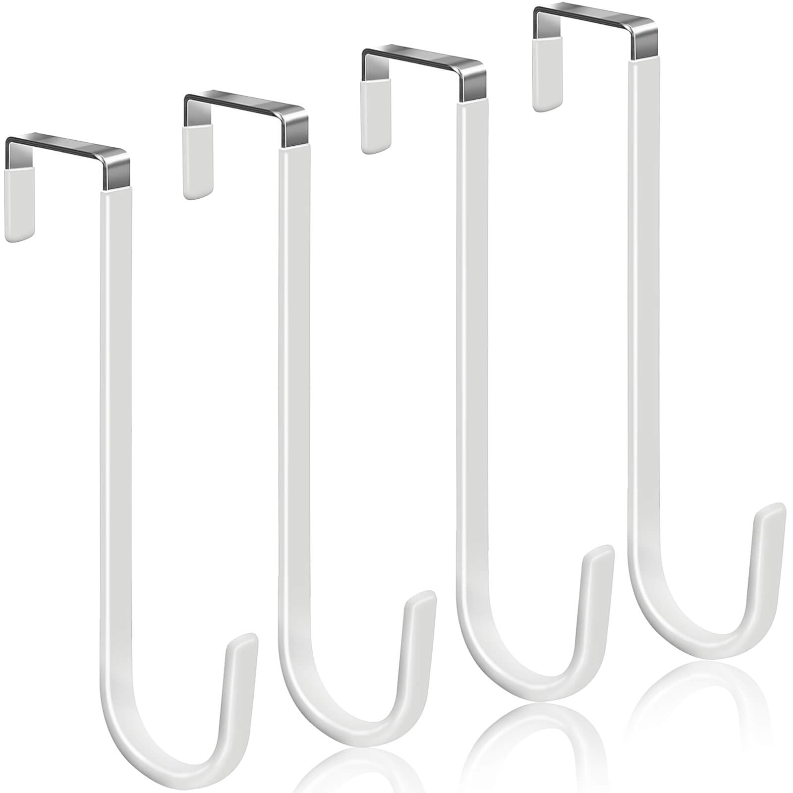 Peasulin 4 Pack Over The Door Hooks, Large Door Hanger Hook, Soft Rubber Surface Prevents Scratches, Door Hook for Bathroom, Living Room, Kitchen Hanging Clothes, Towels, Shoe Bag, Hat(White)