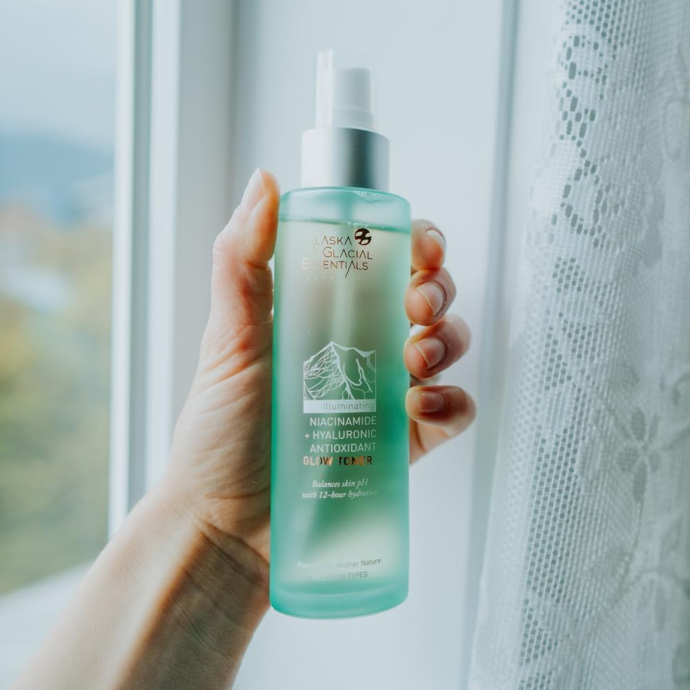 Alaska Glacial Niacinamide + Hyaluronic Glow Toner for Sensitive & Combination Skin | Refines Pores, Hydrates, Evens Tone | Antioxidant Brightening Mist – 120ml