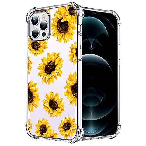 HEYORUN Sunflower Clear Case Fit for iPhone 12 Pro Max 6.7 Inches, Sunflower Girls and Women Floral Back Case Cover, Yellow Flower Transparent Flexible TPU Bumper Shockproof Protective Case Cover