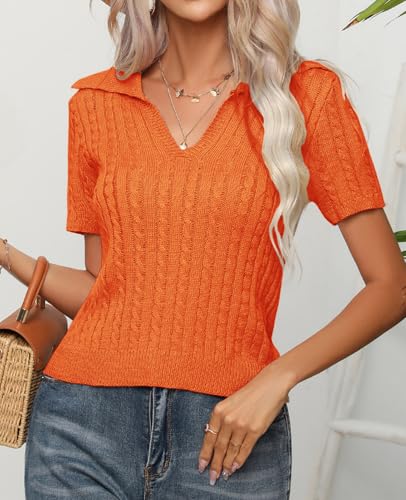 Image of MINTLIMIT Women's Short Sleeve Sweater Tops Lightweight Pullover Shirts 2025 Spring Summer Trendy Casual Blouses