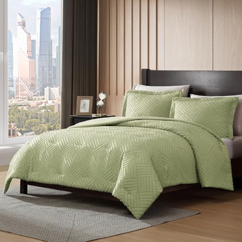 Parure de lit en microfibre très grand lit Cleva vert feuille - 2