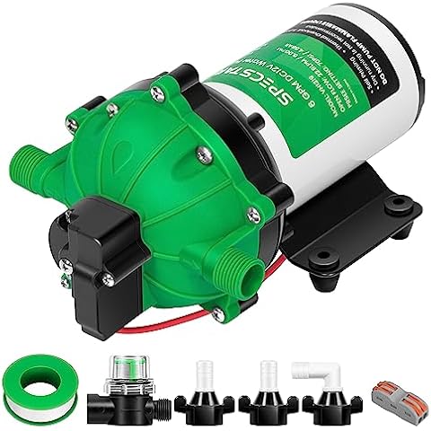 SPECSTAR 51-Series Fresh Water Pump, 12V DC 6.0GPM 70 PSI Self Priming Diaphragm Water Pump Include 1/2" Garden Hose Adapters RV Marine Water Pump for Yacht, Garden, Camper Cover