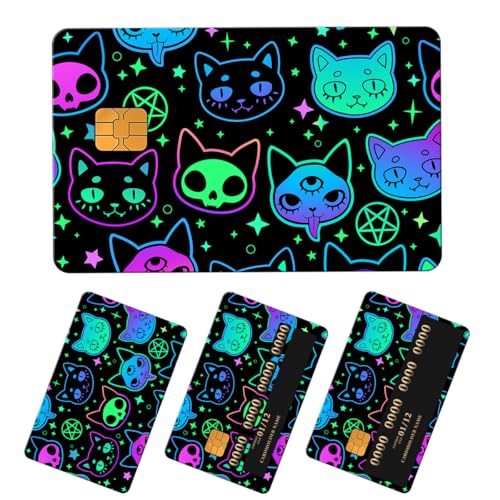 APVDSH Credit Card Skin, Cute Debit Card Skin Sticker, 4Pcs Stylish Slim Anti-Wrinkling Removable Credit Card Sticker for Transportation, Key Neon Cartoon Colorful Cats