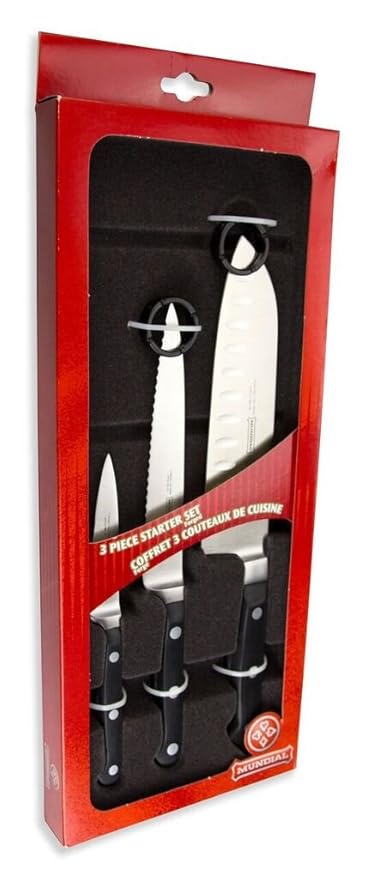 Mundial 5100 Series 3-Piece Knife Starter Set with Hollow Edge, Black