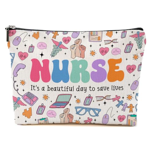 Blue Leaves Nurse Makeup Bag Nursing School Essentials Cosmetic Bag