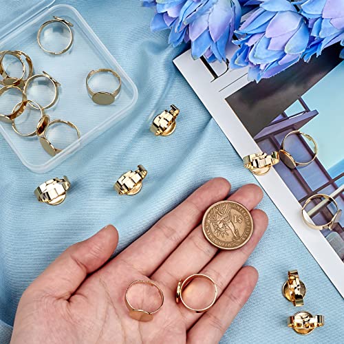 Beebeecraft 20Pcs/Box Adjustable Blank Rings 24K Gold Plated Stainless Steel 12mm Flat Ring Cabochon Base Blank Finger Settings for DIY Jewellery Making Crafts (Gold Color) - Image 3