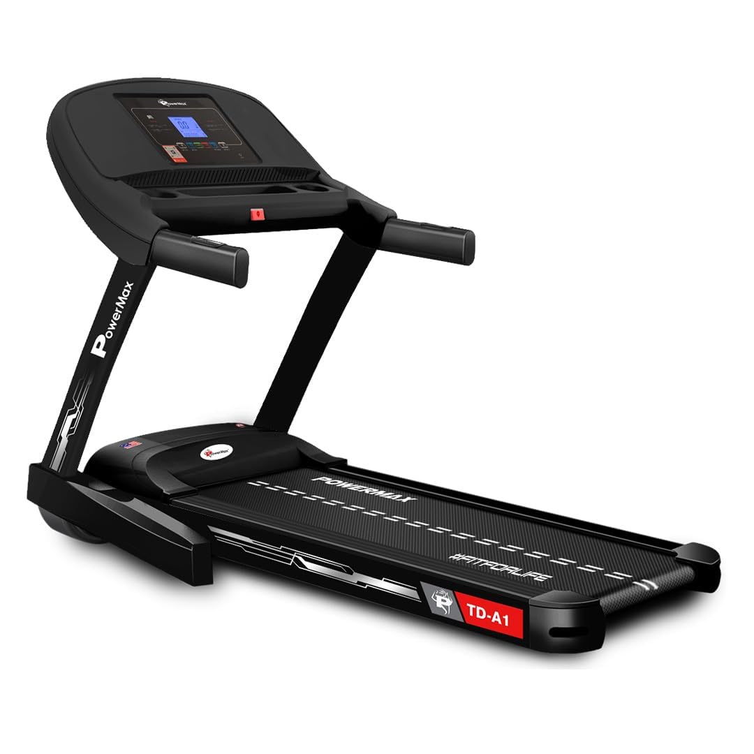 PowerMax Fitness TD-A1 (4 HP Peak) Motorised Foldable Treadmill for Home User Wt. 120kg, 15 Lvl Auto-Incline Running Machine for Max Pro workout, Top Speed 14 km/ph, Speaker, Aux, LCD Disp., Bluetooth-image-26