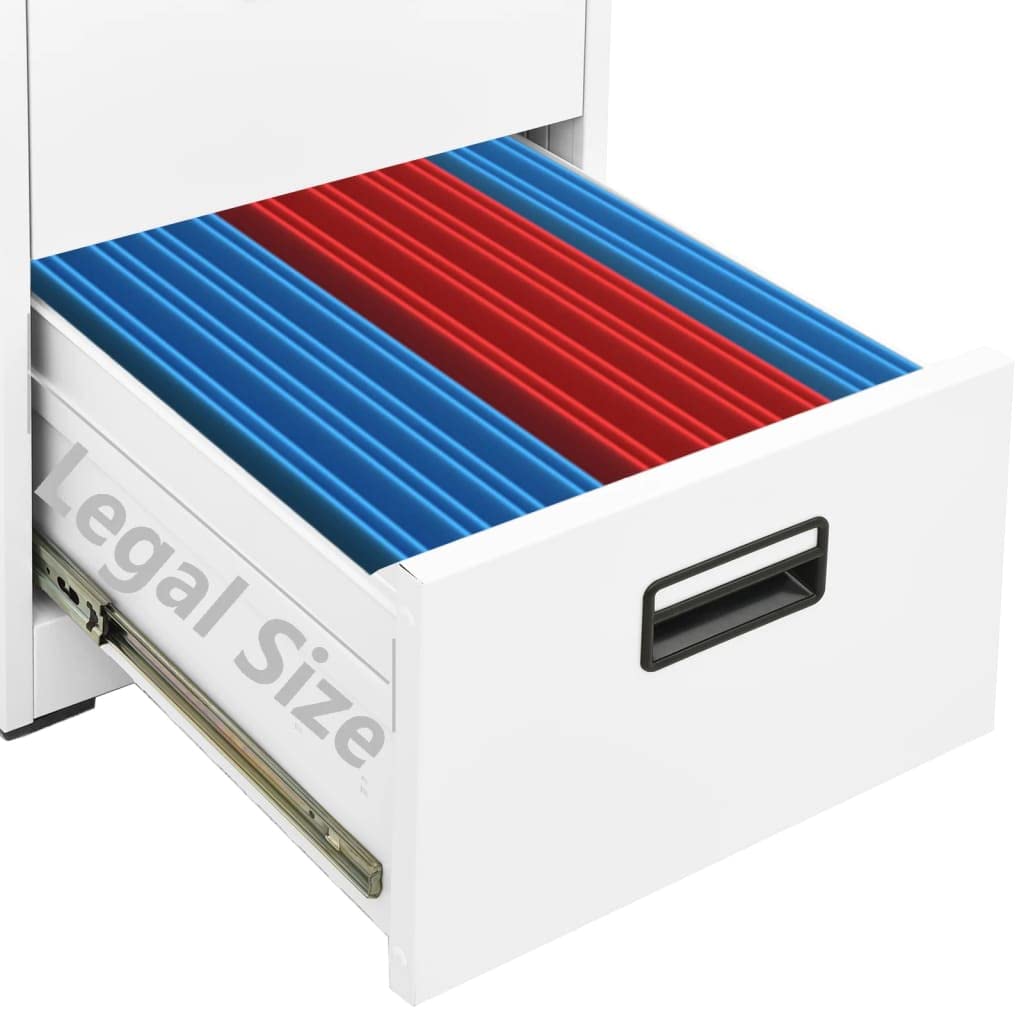 Armadietto portadocumenti bianco in acciaio 46 x 62 x 72,5 cm con 2 cassetti e serratura, armadietto sospeso per cartelle legali A4, armadio da ufficio per riporre documenti in ufficio o