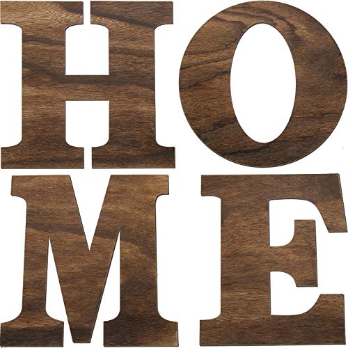 Jetec 4 Pieces 12 Inch Home Sign Wooden Home Letters Wall Hanging Large Decor for Living Room, Farmhouse(Brown)