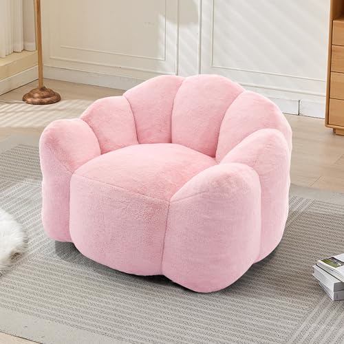 Bean Bag Chair for Adults, Floral Shaped Bean Bag Single Sofa, Ultra Soft Faux Fur Floor Sofa, Oversize Reading Chair for Living Room,Bedroom, Study, Pink,