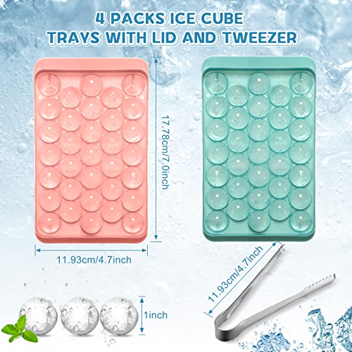 4 Pack Whiskey Ice Cube Tray With Lid Large Whiskey Ice Ball Maker Mold Ice Cube Mold Trays Ice Trays For Freezer Ice Cube Tray Ice Ball Tray And Ice Tong (Blue, Pink, 6.69 X 3.94 X 0.79 Inch) #TOP1