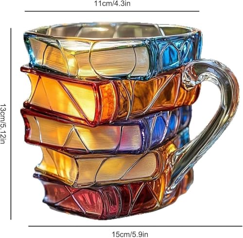 3D Stacked Books Kaffeetasse Bunte Neuheit Buch Liebhaber Geschenk für Lehrer & Literarische Freunde Kreative Keramik Lesetasse mit Buchthema Teetasse