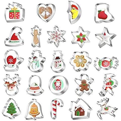 Christmas Cookie Cutters Set of 24, WGPG Stainless Steel Christmas Biscuit Cutter Snowman, Gingerbread Man,Snowflake,Christmas Tree,Deer & More Shapes For Baking Xmas Holiday Wonderland Party Favors Cover