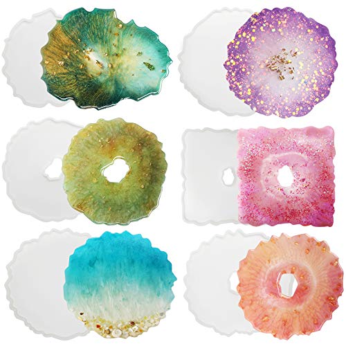 Chrider Resin Molds 6pcs Silicone Molds for Resin, Silicone Agate Coaster Molds, Irregular Resin Coaster Silicone, Glossy Resin Molds for Making Resin Geode, Cups Mats, Home Decoration
