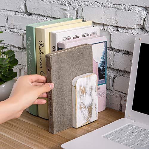 Image of MyGift Farmhouse Book Ends for Shelves, Vintage Decorative Bookends, Bookends Display Organizer, Book Holder Stopper, Office Desk Decor, Whitewashed