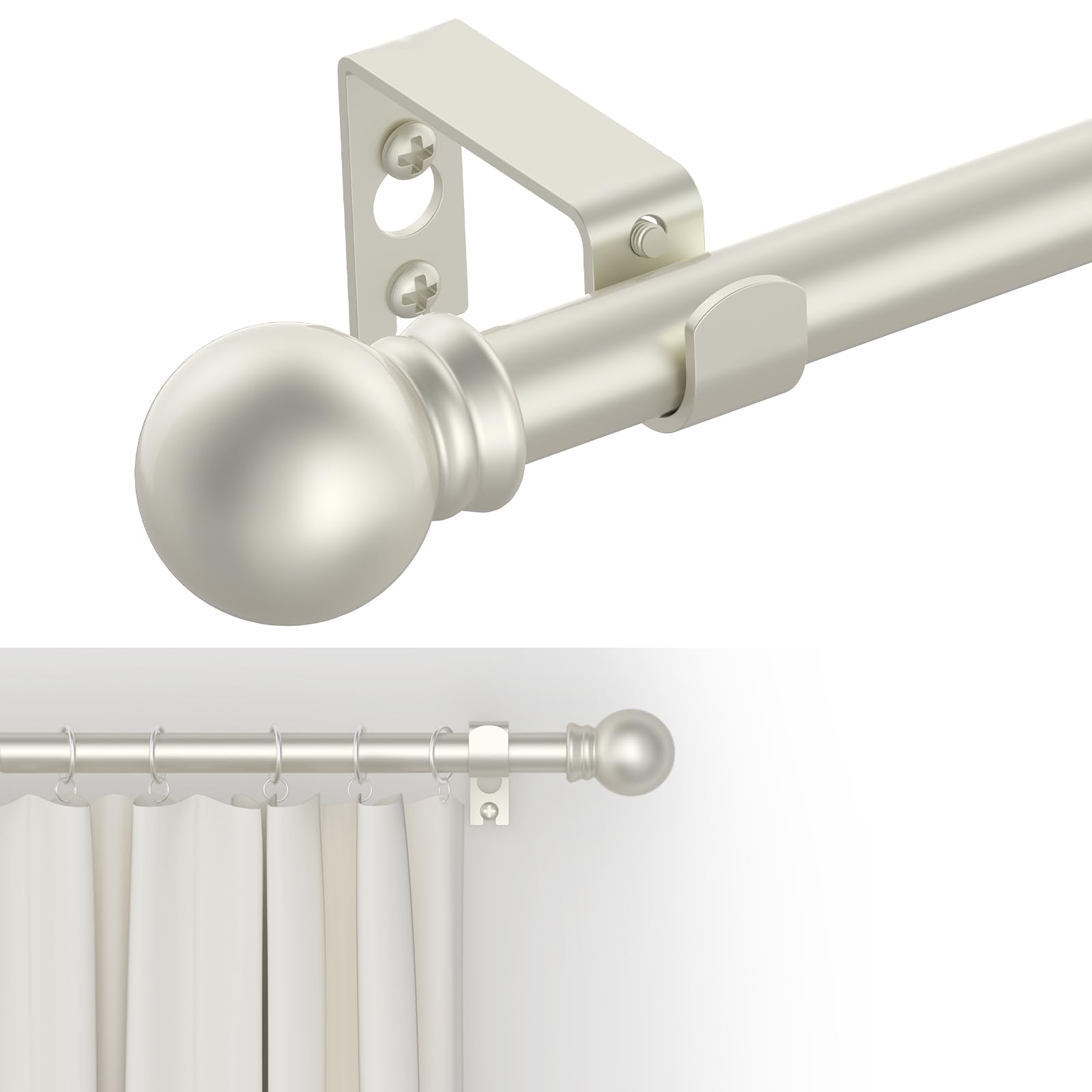 Curtain Rods for windows 32-48 inch, 5/8 inch Decorative Nickel Splicing Heavy Duty Metal Curtain Rod set with Brackets