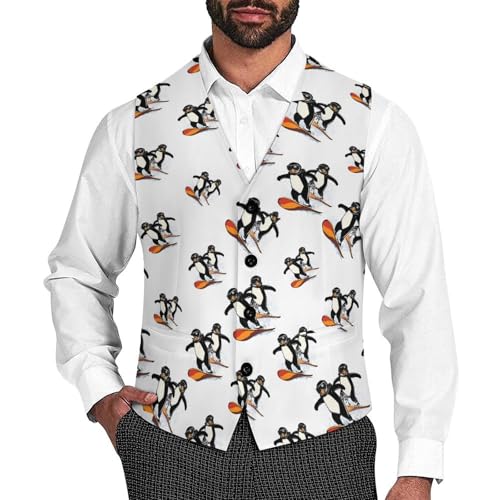 Ski And Snowboard Penguins Suit Vest for Men Slim Fit Sleeveless Jacket V Neck Business Waistcoat Button Up Dressy Top