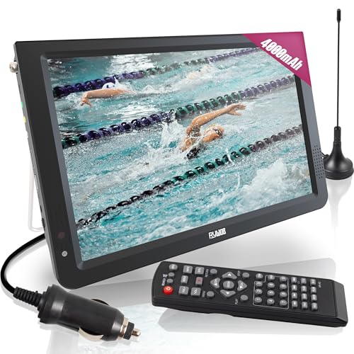 Rywob 12inch Portable TV,Battery Powered TV with ATSC/HDMI/USB/SD Card/AV Input,Mini Wireless TV with Remote&TV Stand for Camping,Car,Travel,Emergency
