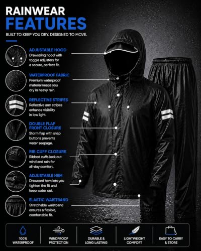 Image of TAGAS Men's Raincoat ||Waterproof for Bike ||Reversible Double Layer with Hood || Set of Top and Bottom With Cap rain Wear