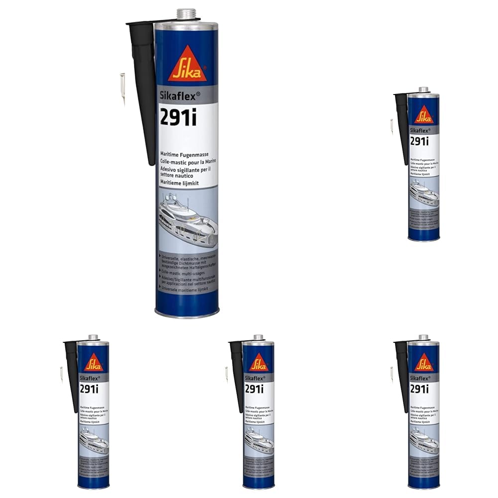 SIKA - Colle-mastic multi usage spécial Marine - Sikaflex 291i Noir - Applications intérieures - Multi-matériaux - Sans solvant - Haute élasticité - Peut être peint - 300ml (Lot de 5)