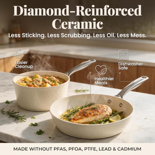 Image of GOTHAM STEEL HAMMERED 13 Pc Ceramic Cookware Set, Titanium & Diamond Coated
