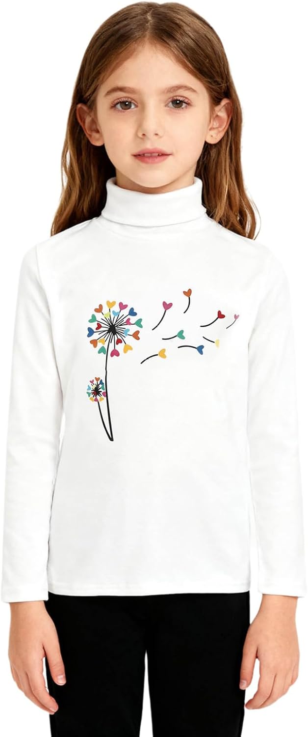 Kids Printed Turtle Neck Thermal Shirt Long Sleeve Thick Basic Top
