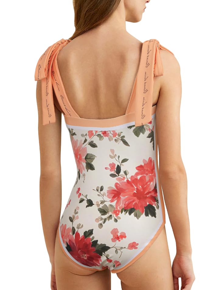 Image of SKAYS Reversible Floral One Piece Swimsuit Women Bathing Suit Vintage Cute with Adjustable Straps Swimwear