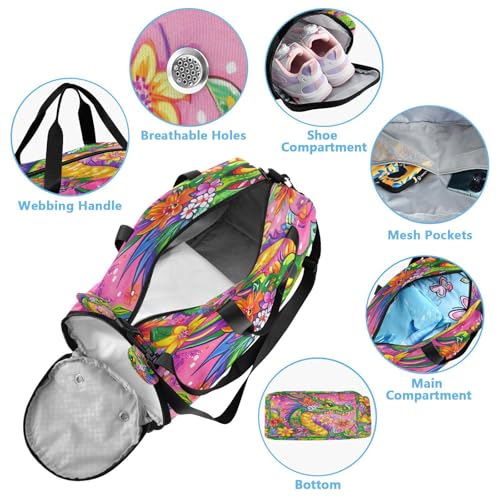 Gym Travel Duffle Bag for Boys Girls Colorful Dragon Sports Dance Bag with Shoe Compartment & Wet Pocket Football Kids Travel Bag Teens Sleepover Carry4