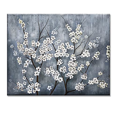 Peinture imprimée fleur de prune abstrait et déco salon 70x140