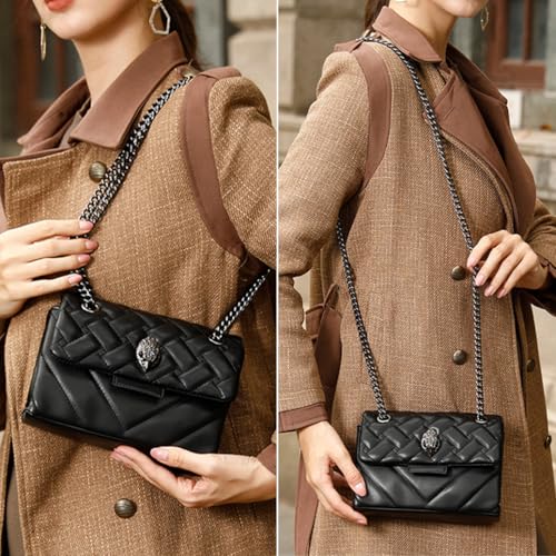 Image of Rejolly Rainbow Stripe Crossbody Shoulder Bag for Women Color Blocking PU Leather Colourful Purse with Chain Strap | PU Leather, with Chain Strap