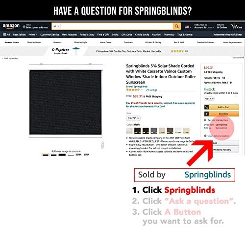 Springblinds 5% Openness Solar Shade - Indoor Outdoor Sunscreen Corded Roller Shade