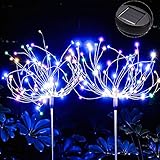 Luces Solares de Fuegos Artificiales, ZVO 2 Unidades 150 LED Luces Hadas Starburst, 2 modos Lámparas Solares para Jardín Impermeables para Jardín, Camino, Navidad, Césped, Boda (Multicolor)