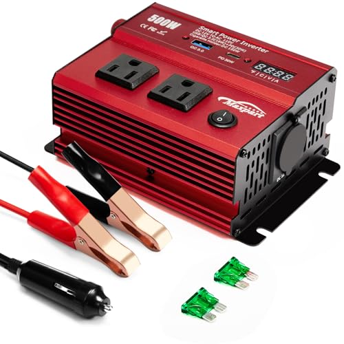 500W Power Inverter, Car/Light Truck 12V DC to 110V AC Converter USB and 3.0A USB and Type-C Ports...