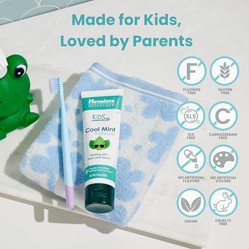 himalaya botanique kids toothpaste cool mint fluoride-free gentle no artificial colors sls free gluten free cruelty free vegan foaming 4 oz 1 pack