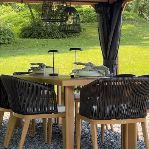 Image of PURPLE LEAF Outdoor Dining Set for 12 with Sunbrella Cushion Chairs Teak