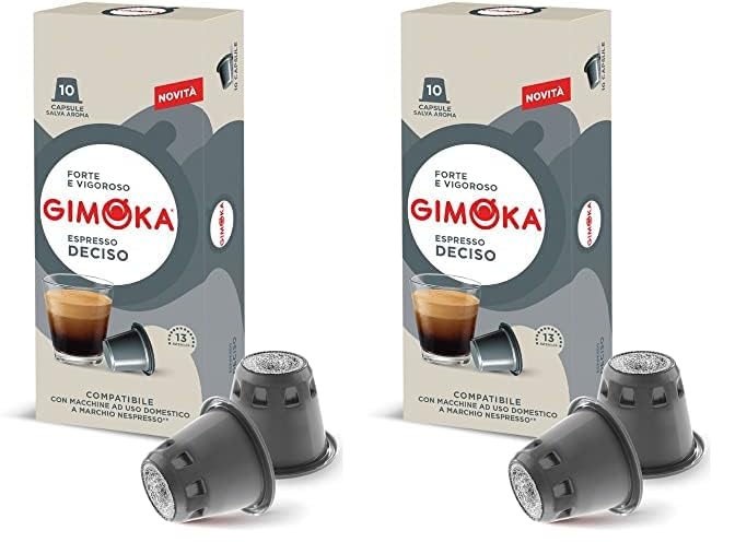 Gimoka Mezcla de Café Espresso Deciso, intensidad 13/13-100 Cápsulas - Compatibles con Máquinas de Café Nespresso* para uso doméstico - Producido en Italia - 10 paquetes de 10 (Paquete de 2)