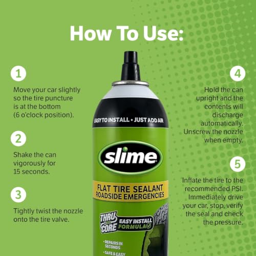 Image of Slime 60187 Flat Tire Puncture Repair Sealant, Emergency Repair for Highway Vehicles, Suitable for Cars /Trailers, Non-Toxic, eco-Friendly, 18oz