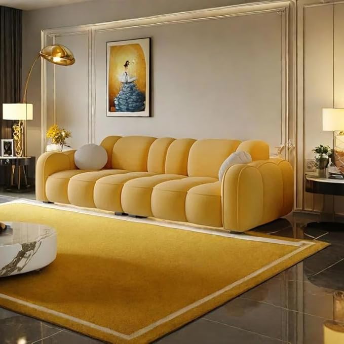 Image of CRAFTCITY Contemporary Wool Sofa with Swen Pillow Back for Living Room (Yellow, 3 Seater)