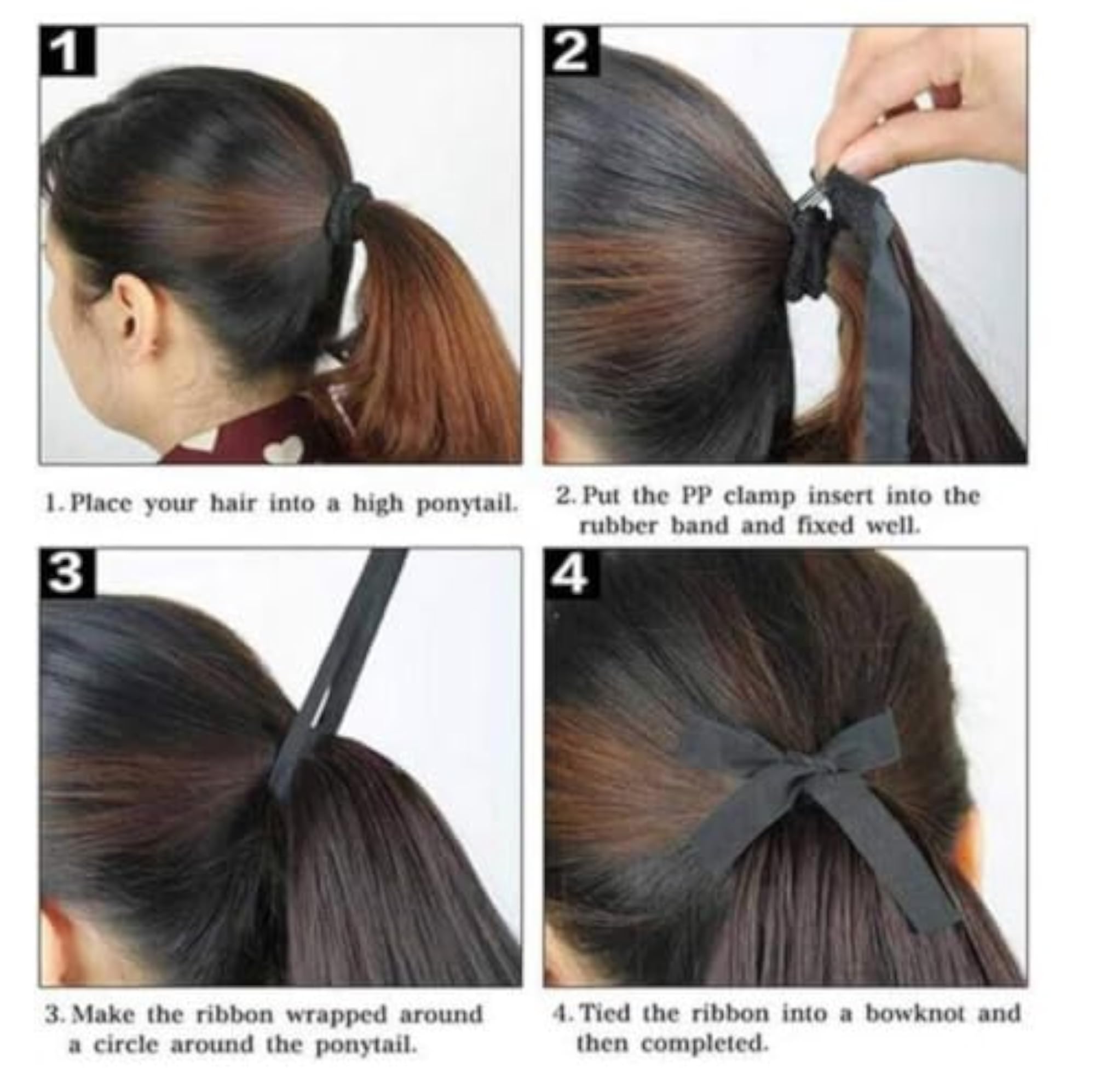 Short Straight Black Hair Extension with Ribbon Tie, 10 Inch