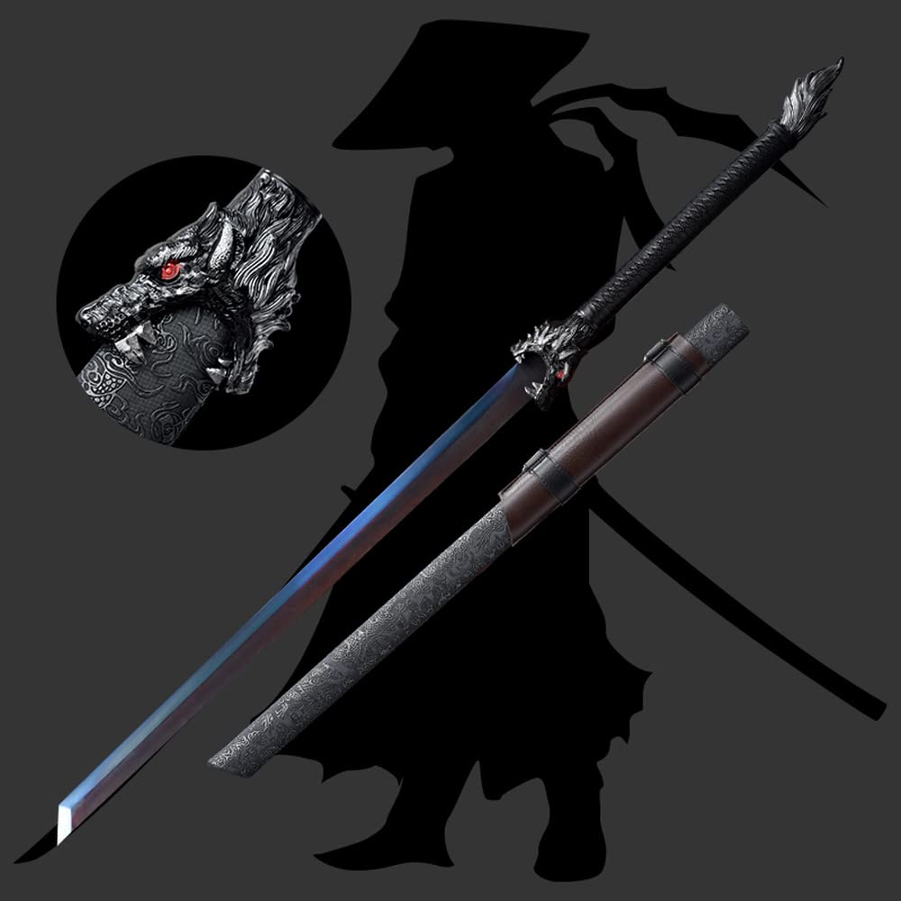 Japanese Katana All Tang Hand Grinding Super Sharp Ninja Samurai Sword Beautiful Blue Scabbard Multifunctional Outdoor Sword