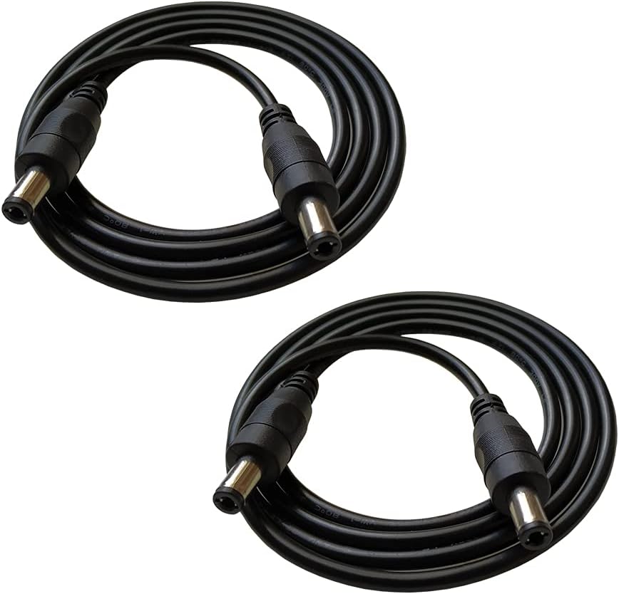 2 Pack 1m Male to Male Connector DC Power Extension Cable 2.1mm x 5.5mm DC Plug Extension Cord Copper Wire Black For CCTV Cameras 3ft